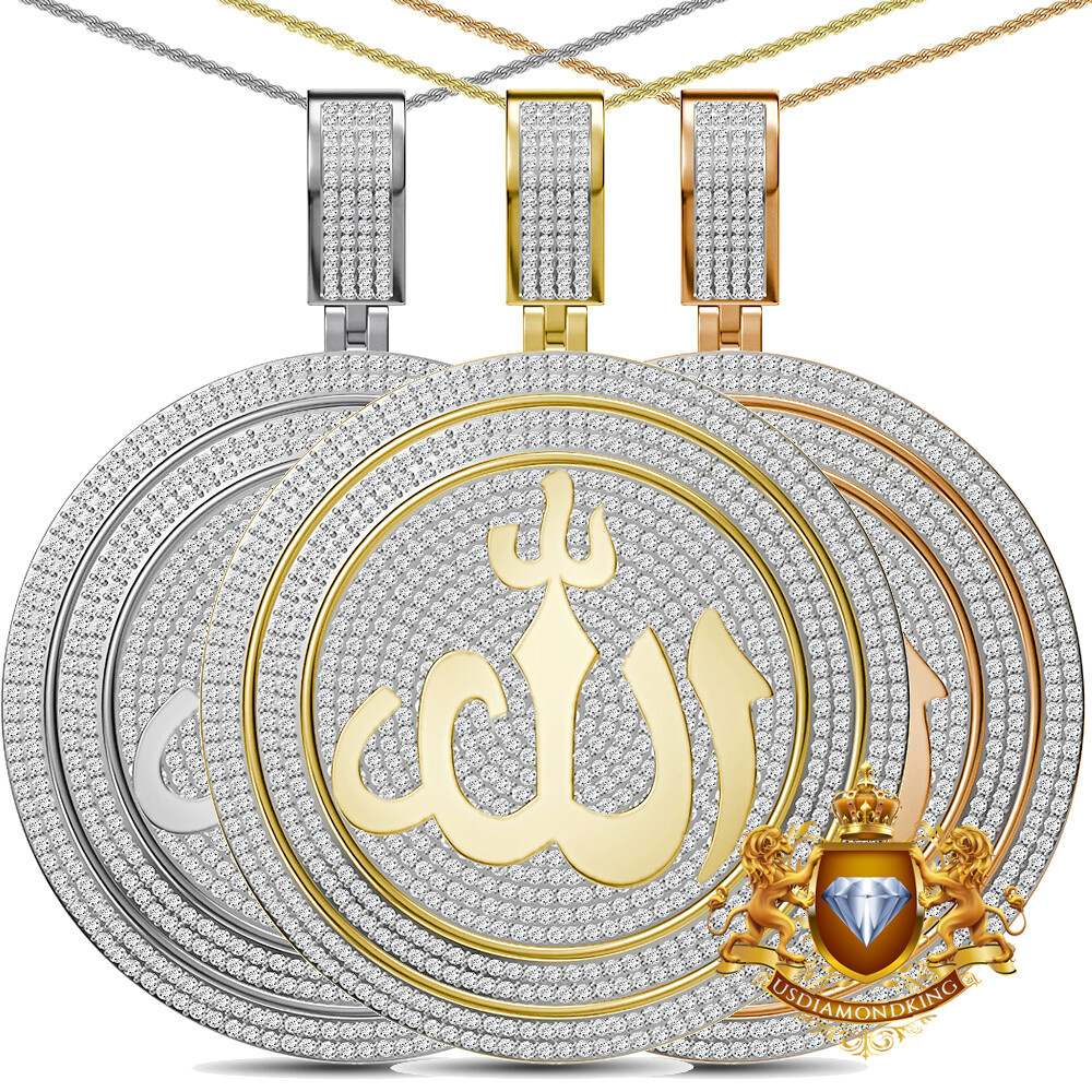 Real Authentic 3.75 Ct. VVS1 MOISSANITE Allah Muslim God Charm Pendant Chain Set
