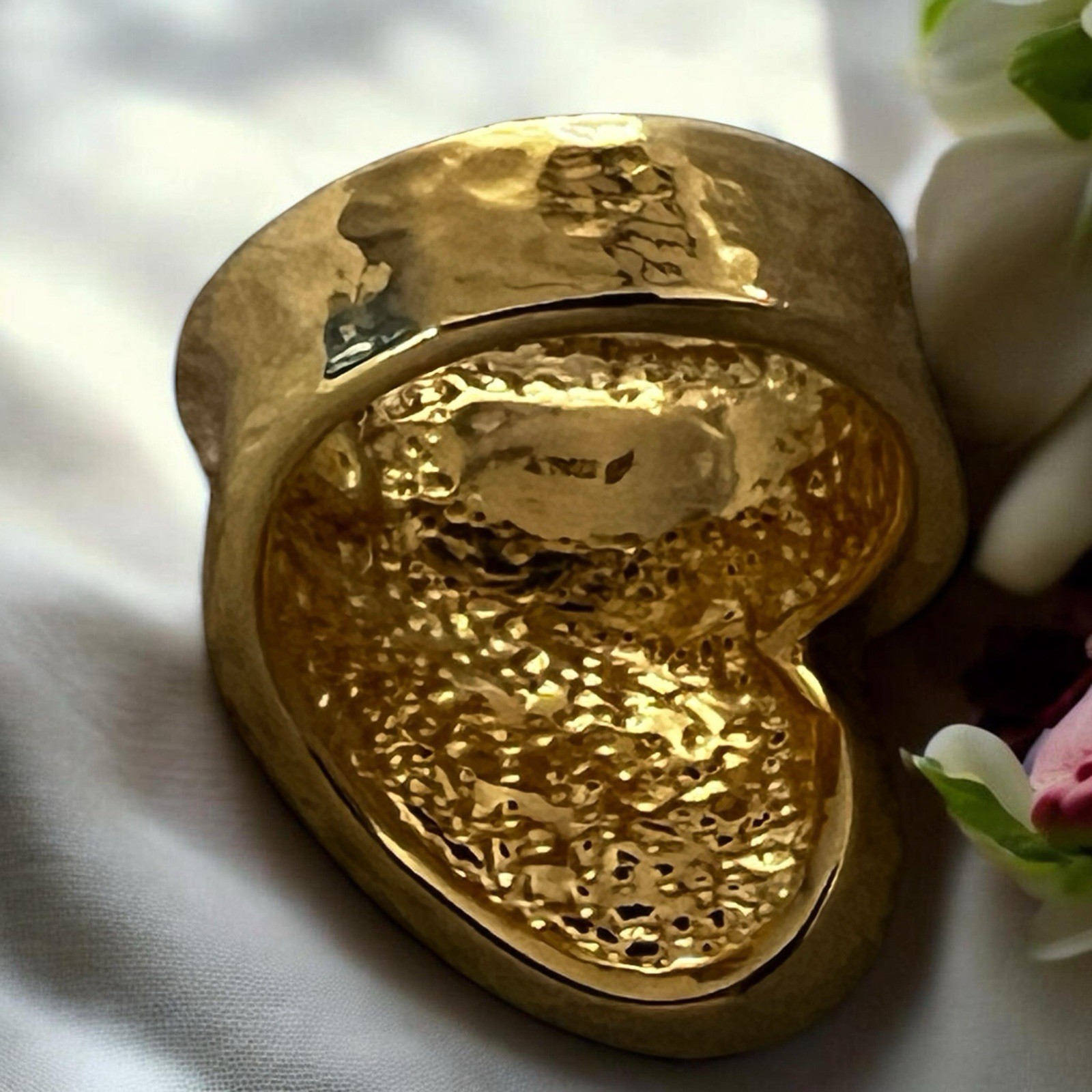 BRONZALLURE Contrarié Hammered 18Kt Yellow Gold Plated Size 6.5 Ring 10.3g
