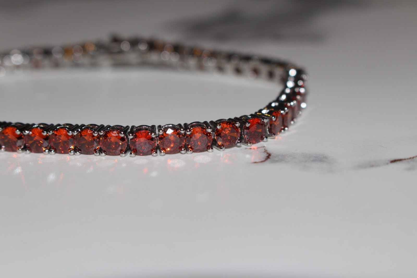 14k STAMPED 4mm AMBER RUBY Sapphire Tennis BRACELET 12ct Lab Sim VVS Diamond Gem