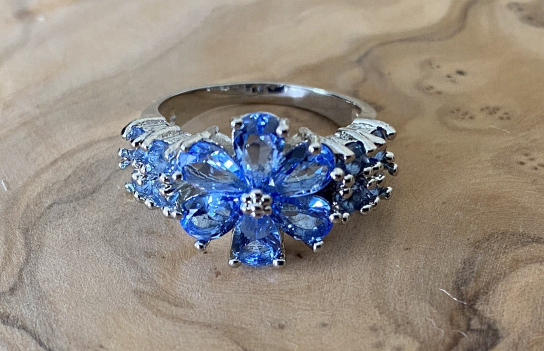 Ring, Deep Blue Tanzanite (Simulated), Sterling Silver 925 Size 7.5, NWOT