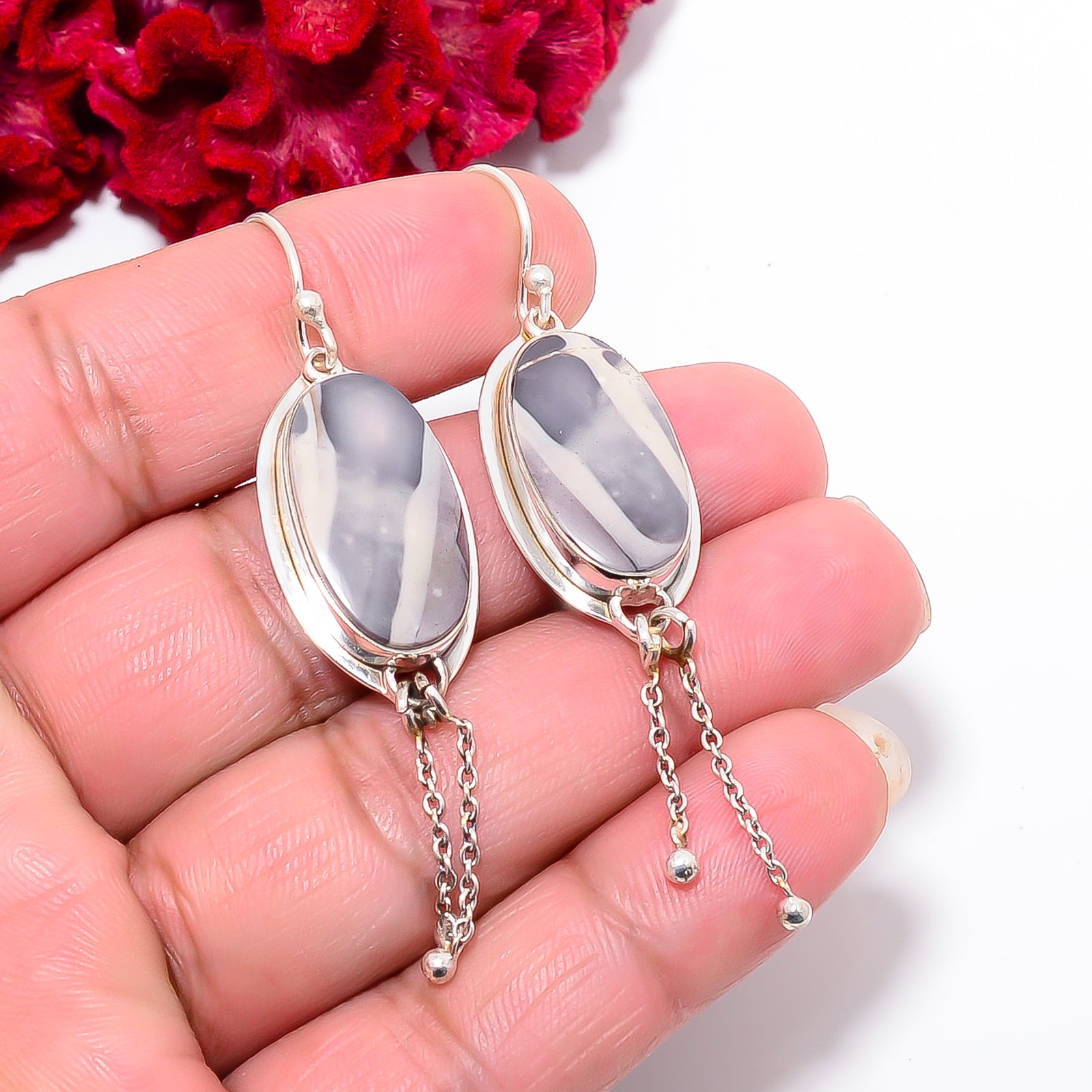 Mayan Porcelian Jasper – Mexico 925 Sterling Silver Chandelier Earring 2.54″ E25