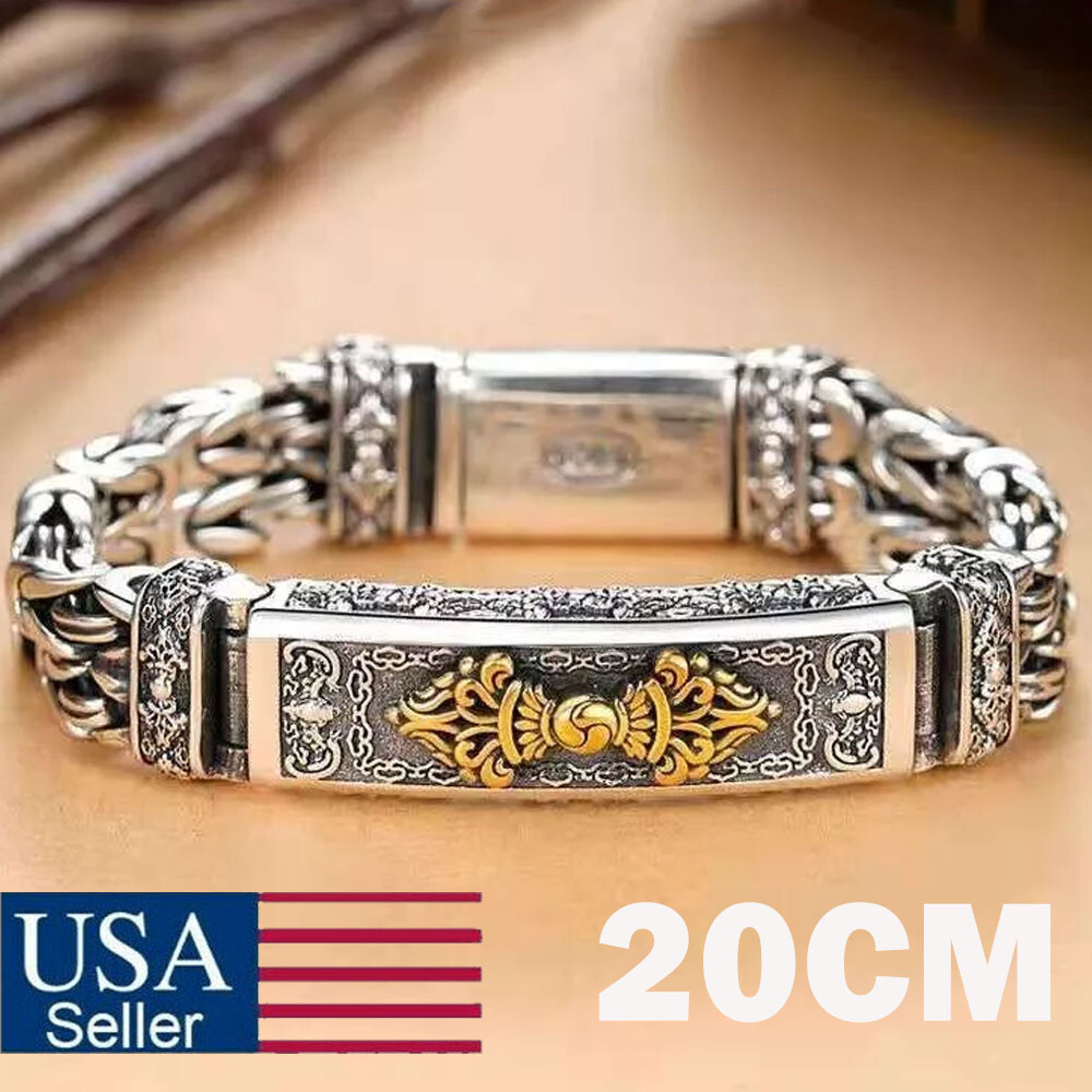 20cm Silver Plated Bangle Bracelet Chain Popular Vintage Jewelry Men’s Gifts