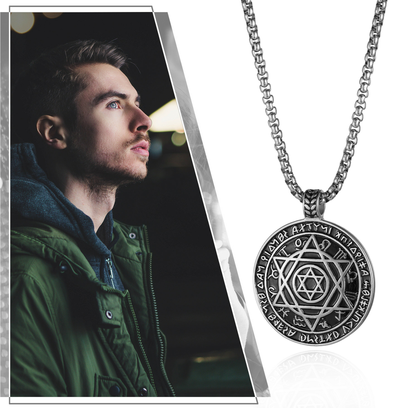 Talisman Seal Solomon Six-pointed Star 12 Constellation Unisex Pendant Necklace