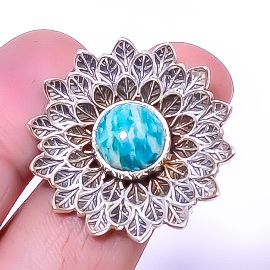 Amazonite – Colorado Mines 925 Sterling Silver Bali Flower Ring s.9 T56 A364