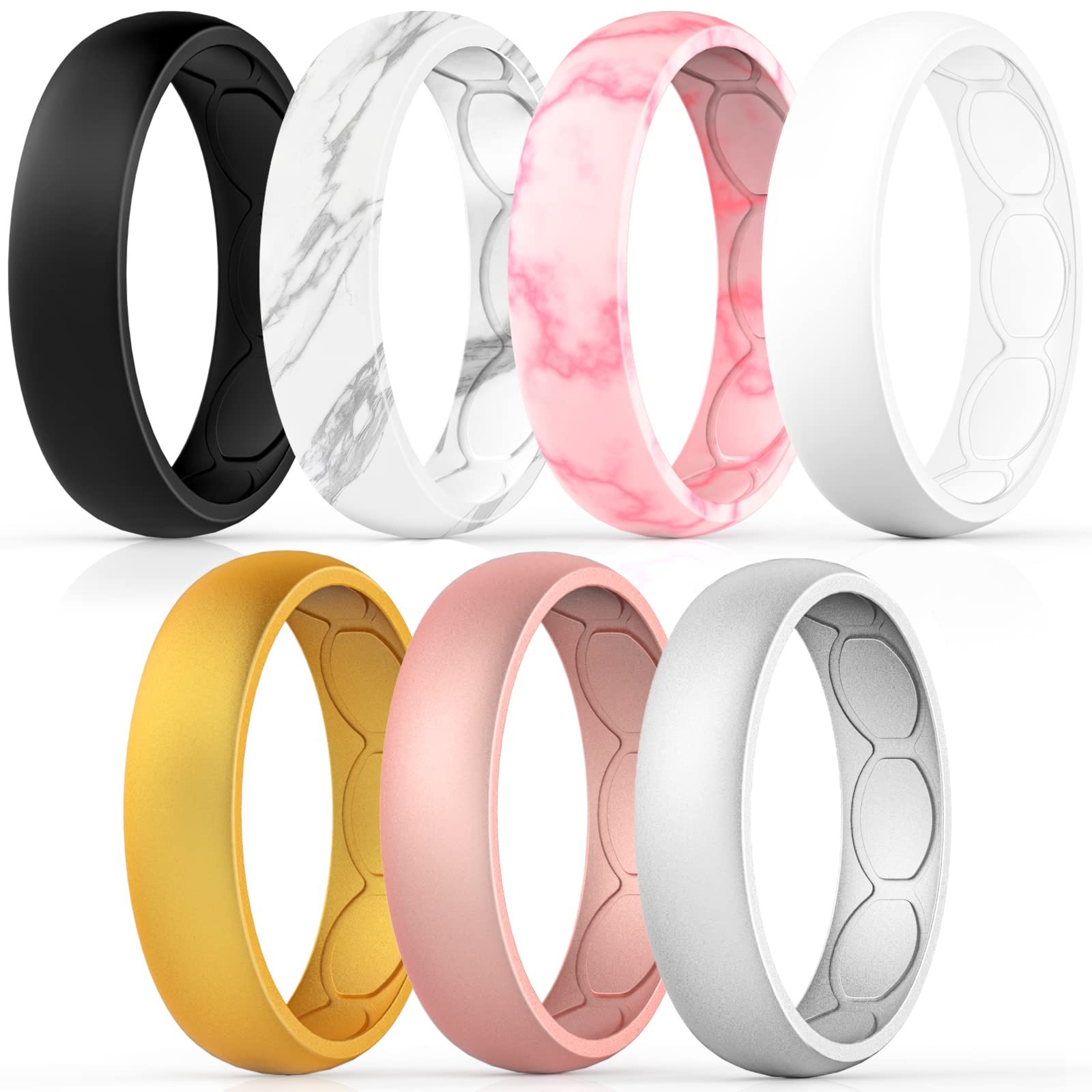7 Pack Breathable Designed Silicone Wedding Ring for Women, 5.7mm Silicone Ru…