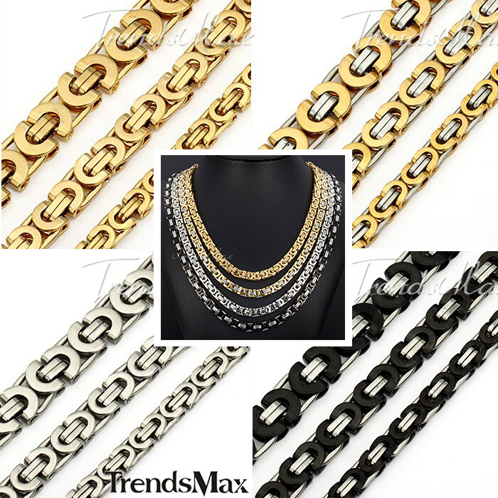 6/8/11mm Silver/Gold Plated Stainless Steel FLAT BYZANTINE Chain Necklace 18-36″