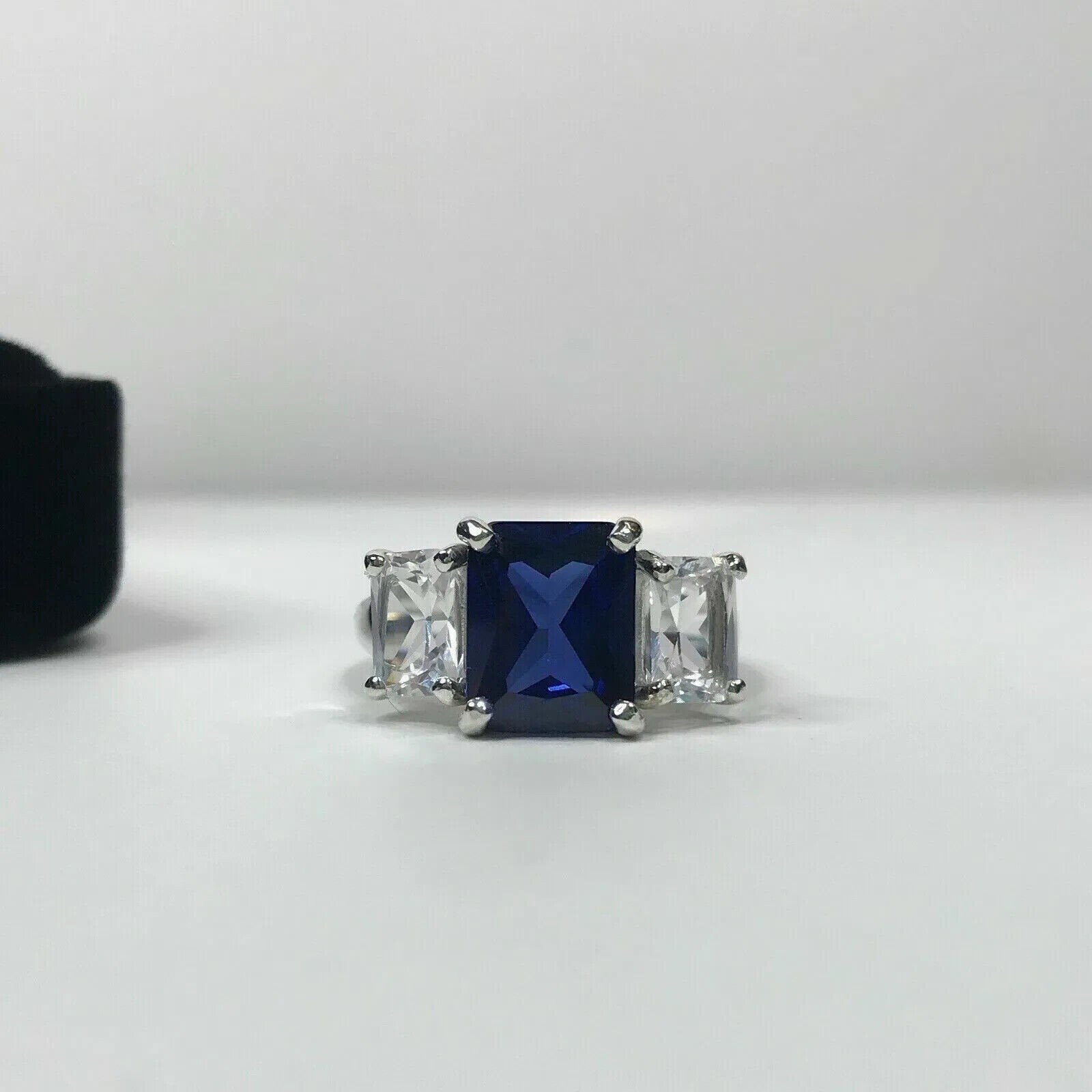 Emerald Simulated Sapphire Women’s Classic Engagement Ring 14K White Gold Plated