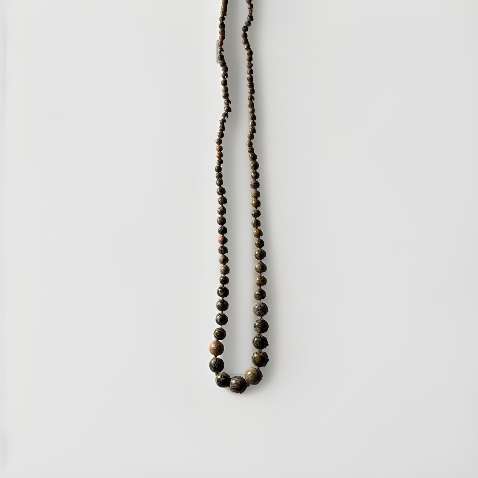 Leopard Skin Jasper Graduated Bead Extra Long Endless Necklace 60” Boho