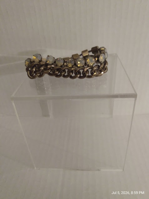 Chico s Thick Goldtone Metal Chain Rhinestone Bracelet