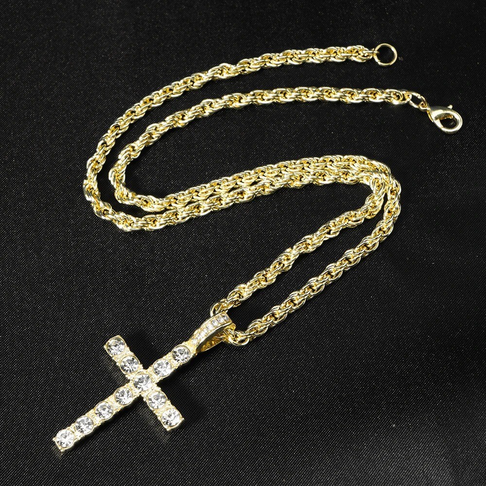 Iced Out Cross Pendant Necklace 4MM Tennis Chain Hip Hop Jewelry