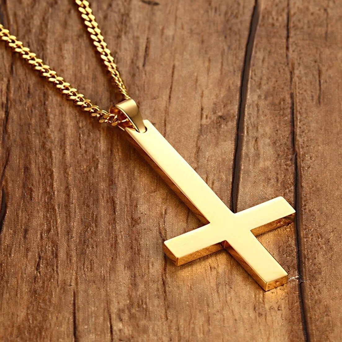 Gold Saint Peter’s Cross Necklace Inverted Stainless Steel Pendant Punk Goth