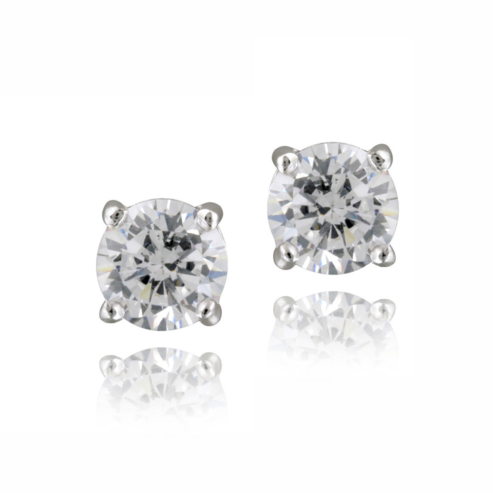 CZ Round Stud Earrings, 5mm Fine Silver Plate