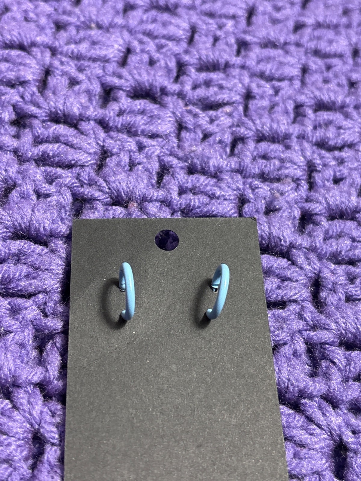 Light Blue Enameled Open Back Hoop Earrings 0.5 inch