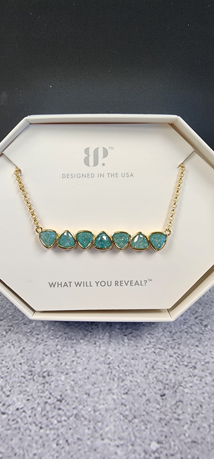Bomb Party OG Necklace “Held by the invisible” Aqua Blue Ice Crystal on Gold