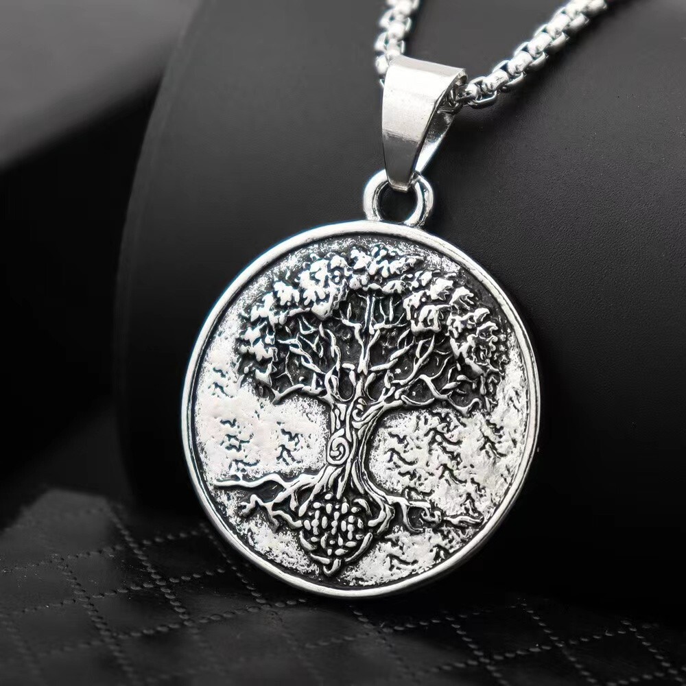 Mens Celtic Tree of Life Pendant Necklace Stainless Steel Jewelry Chain 24″ Gift