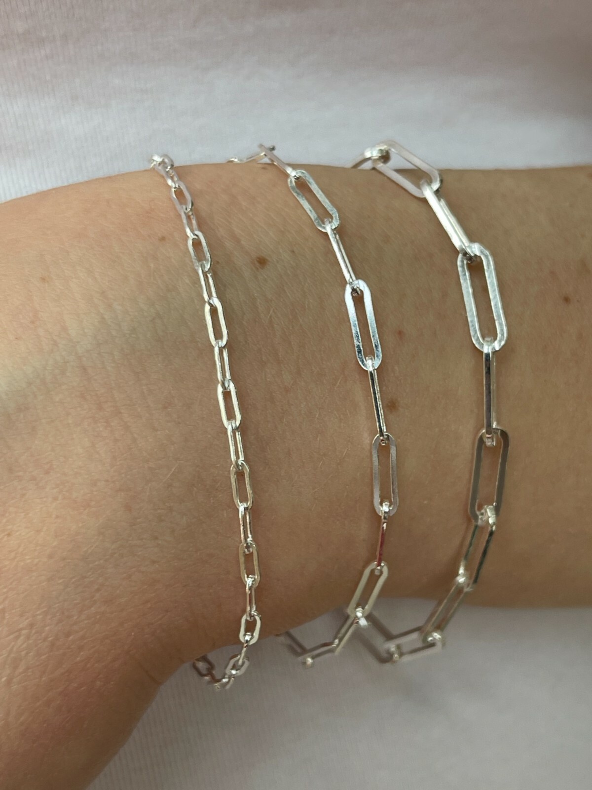 Real Solid Sterling Silver Paperclip Rolo Paper Clip Bracelet 2.5mm-4mm 6-8″