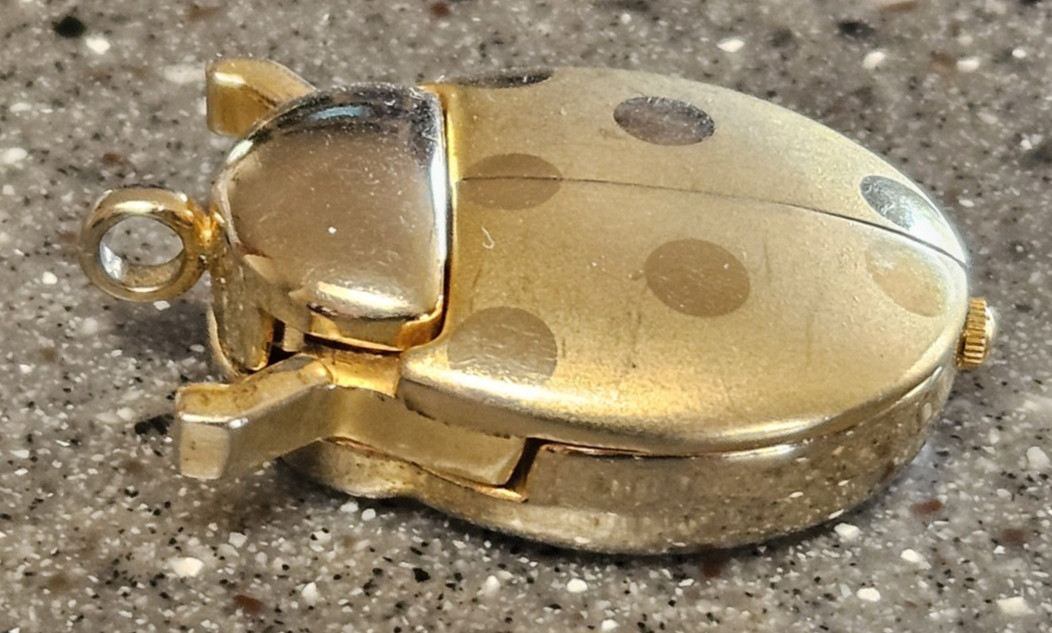 Rumours Brand Gold-Tone Ladybug Beetle Pendant Time Piece Quartz
