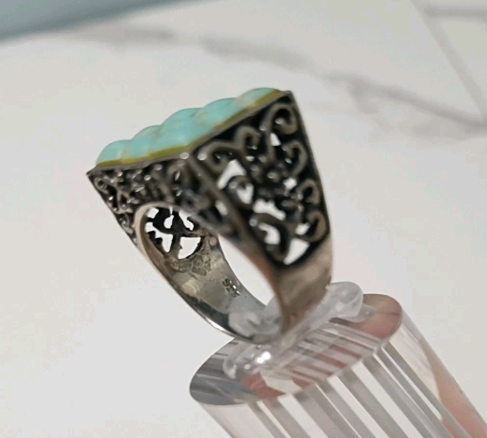 925 Sterling Silver Turquoise Inlay Ring Size 7, 9 grams