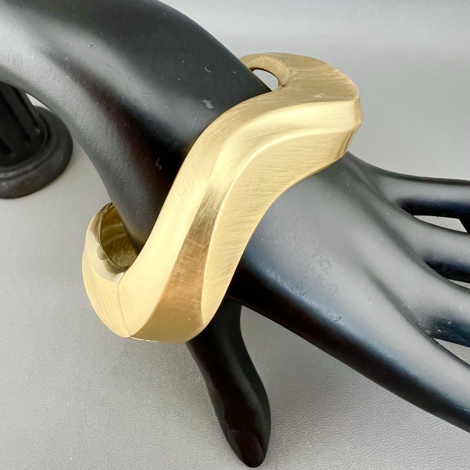 Modern Chunky Bangle Bracelet Matte Gold Sculptural Geometric Hinged