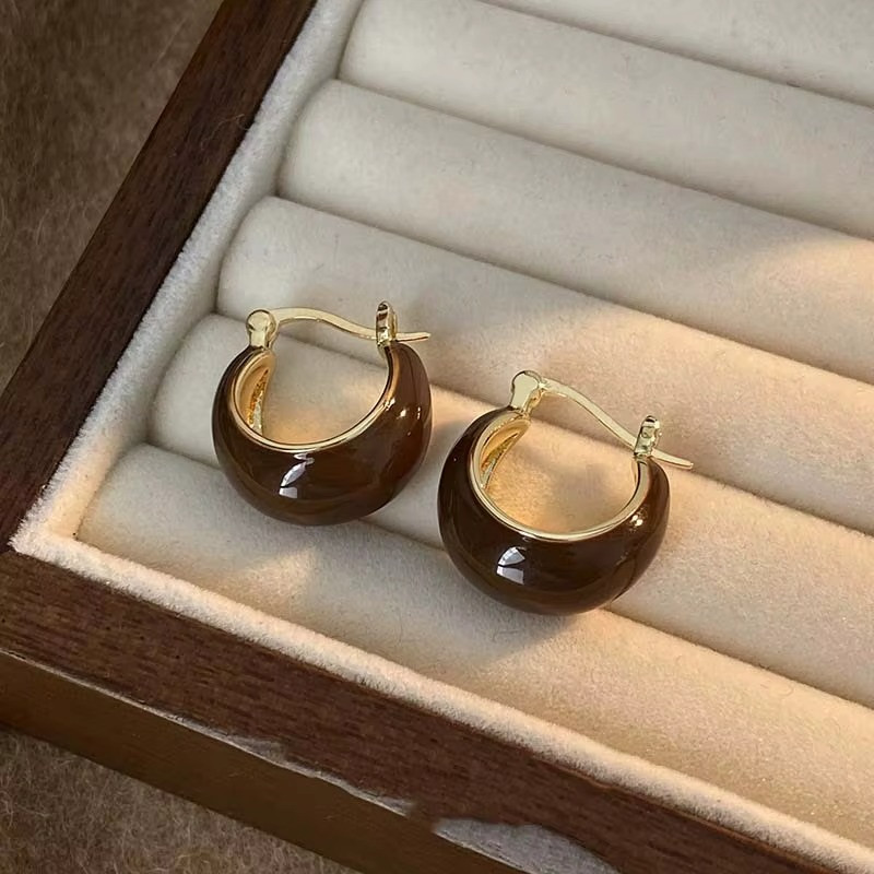 Dripping Oil U-Shaped Hoop Earrings for Women, Simple All-Matching Jewelry 2024