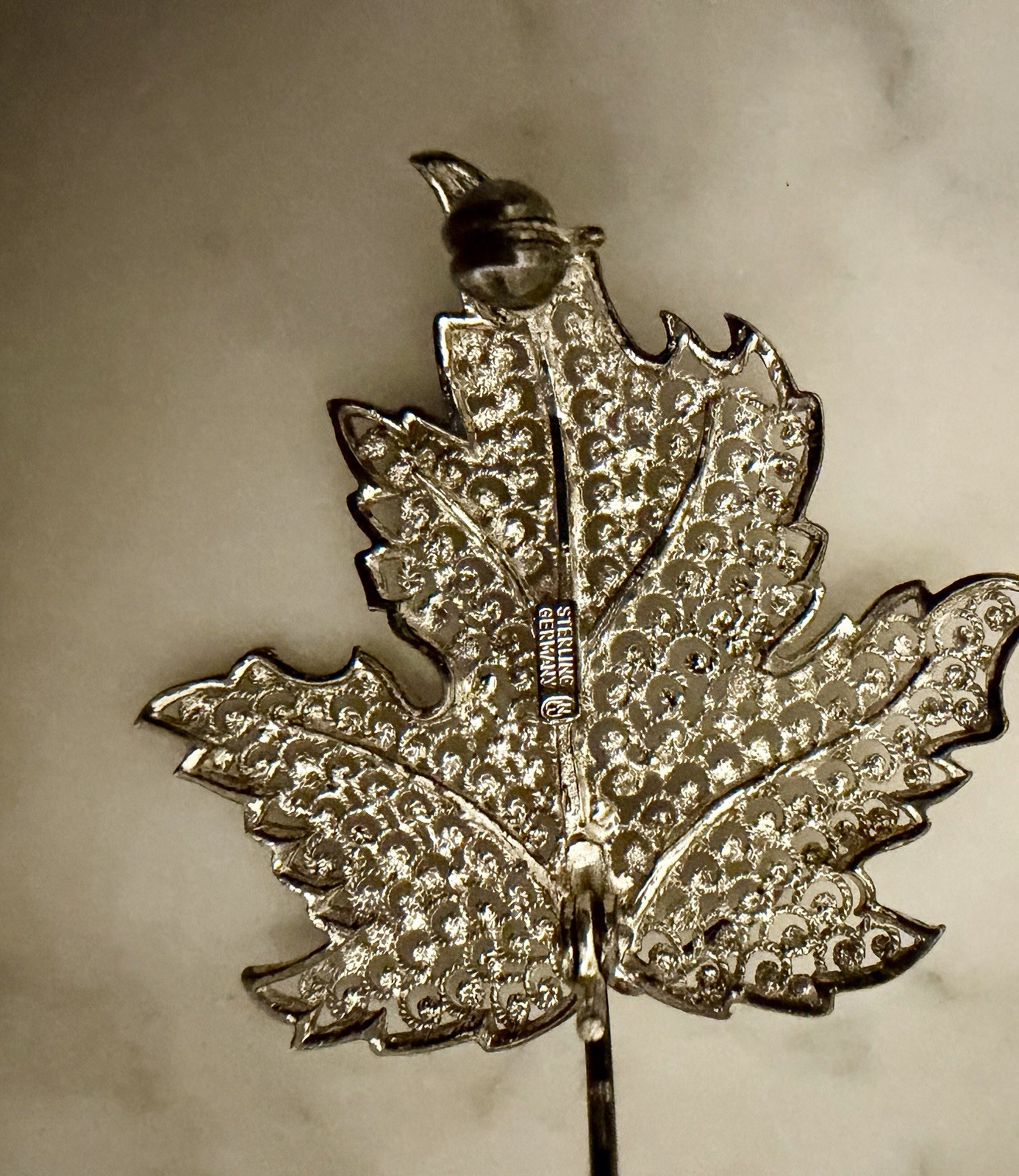 Signed 925 Sterling Silver Leaf Brooch Pin Made in Germany Silver Tone
