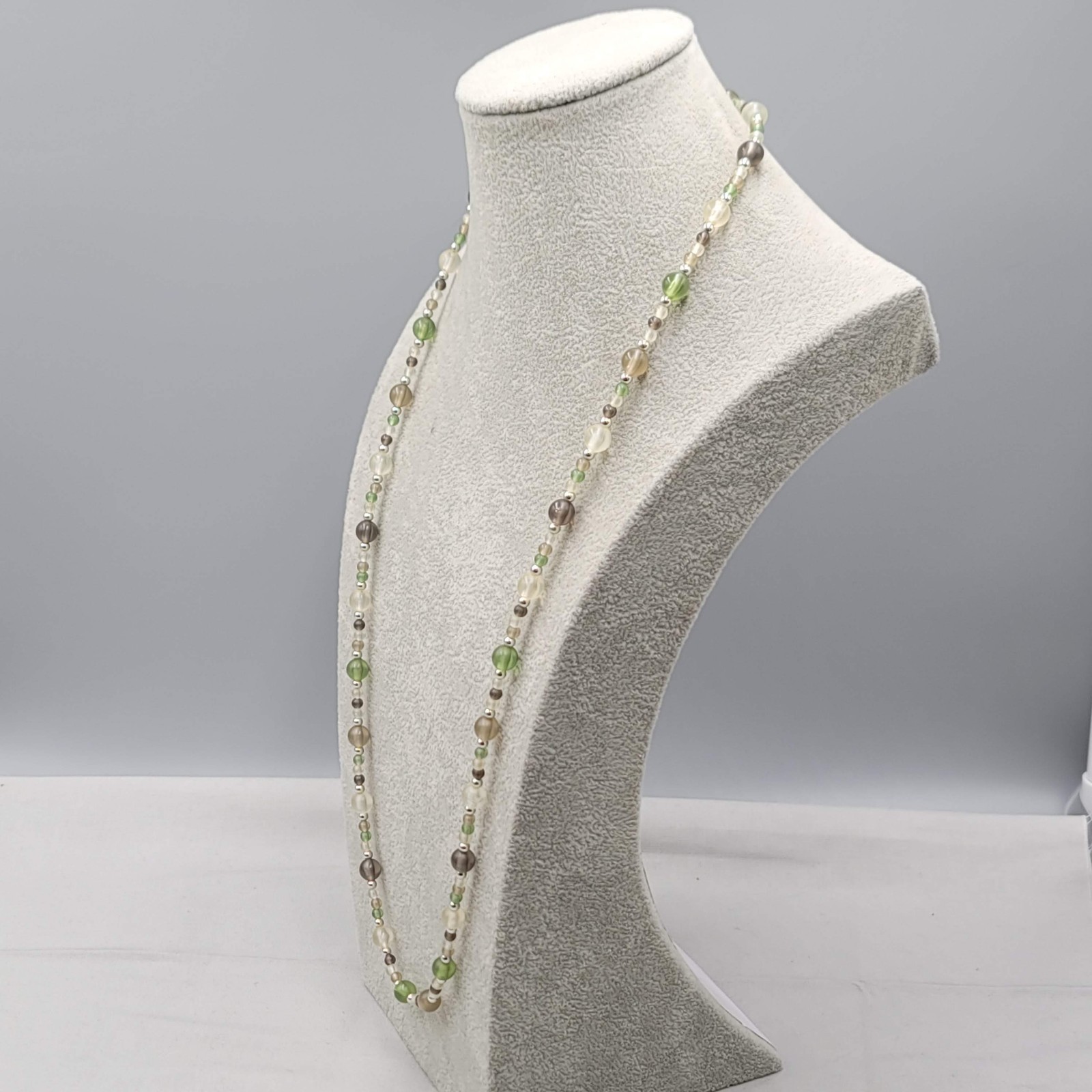Green Clear Frosted Bead Necklace 30″
