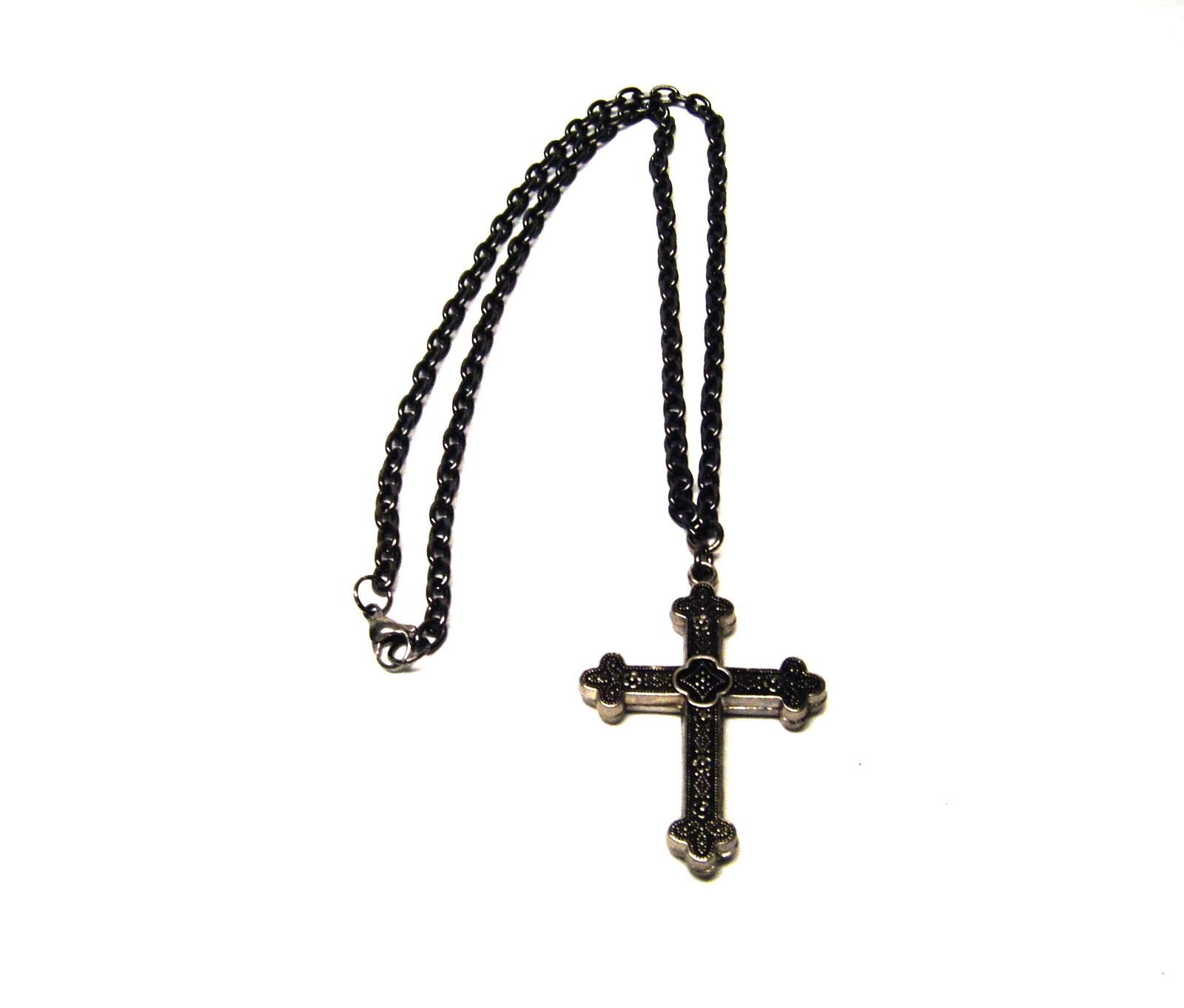 Double Sided Dark Antique Silver Plated Cross Pendant Necklace