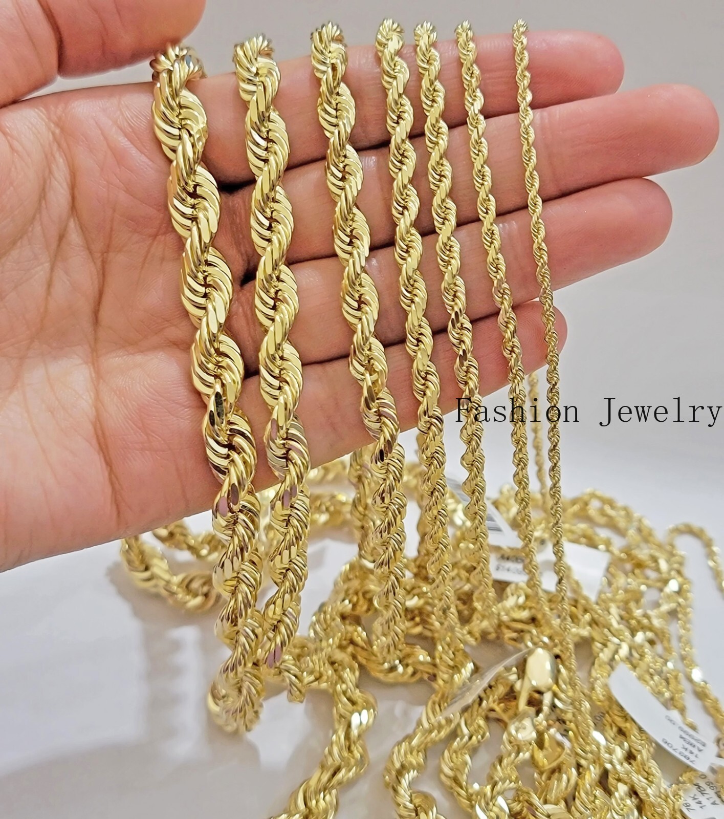 Real Solid 10k Gold Rope Chain Necklace 4mm-10mm Diamond Cut 18″-30″ For Pendant