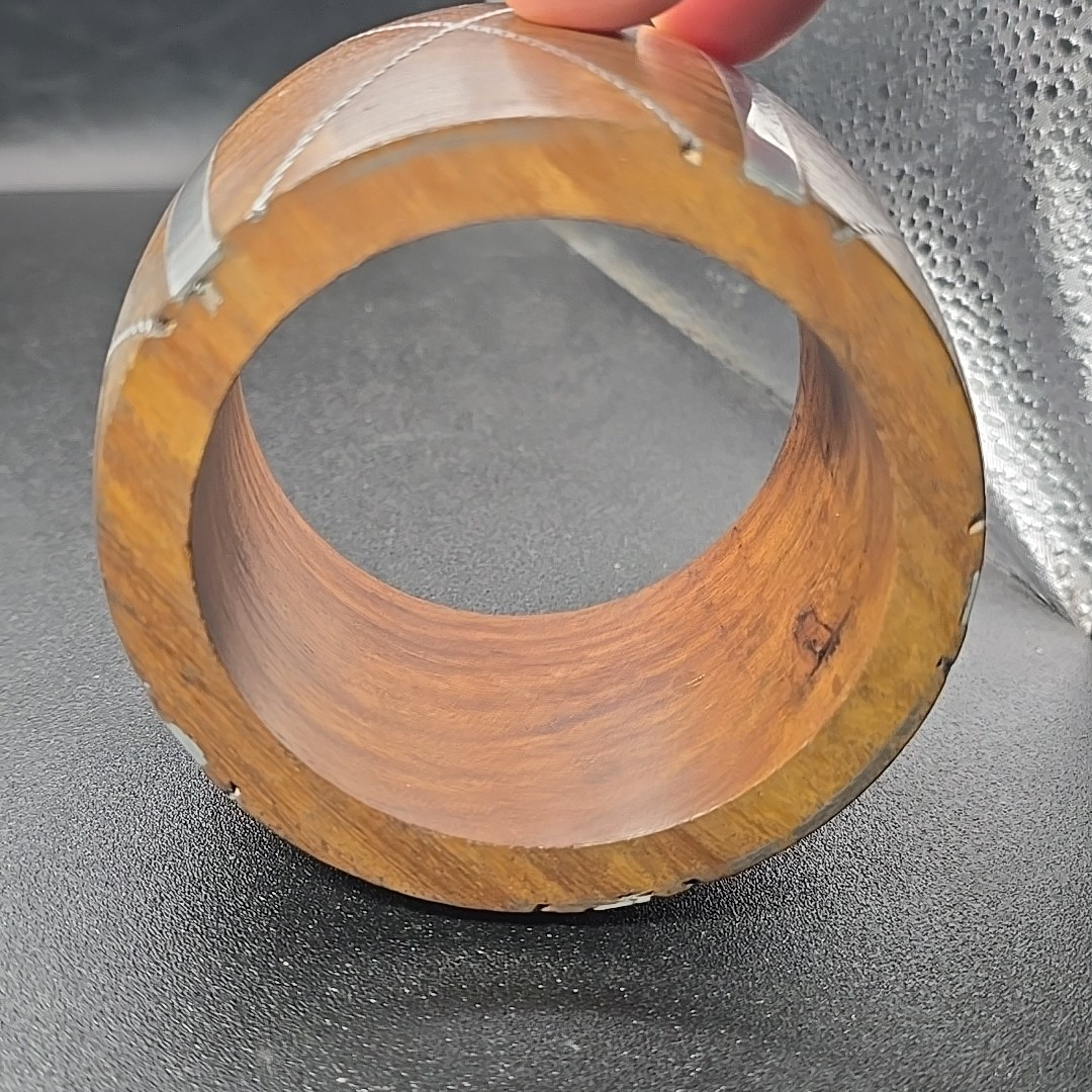 India 2″ Bangle Bracelet Wood & Metal 2.5″ Diameter Thick Antika New