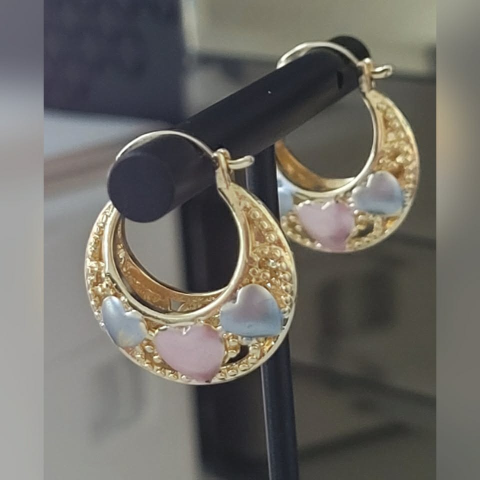 mini aretes de corazon chapados en oro 14k gold plated mujer