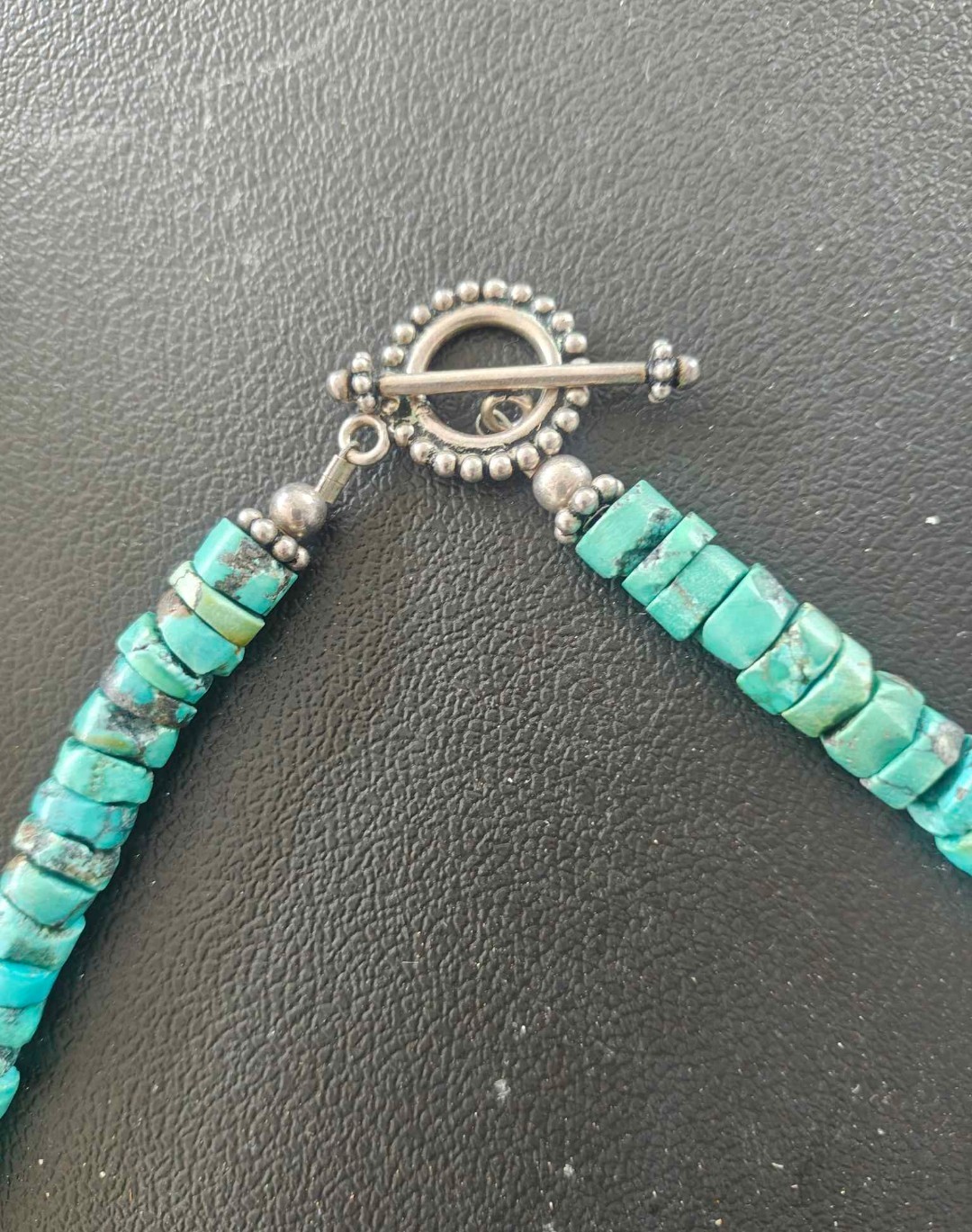 Turquoise Navajo Beaded Necklace w/ Iridescent Crystal, Toggle Clasp