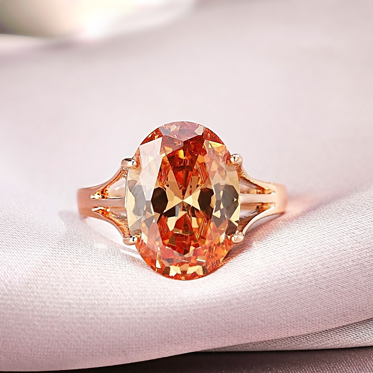 Cocktail egg-shaped beige made with SWAROVSKI crystal 18k rose gold filled ring
