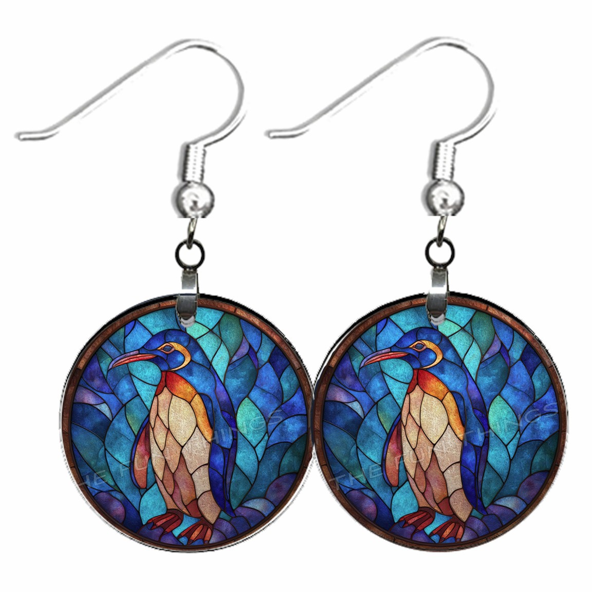 Unique Penguin Art Print Dangle Earrings Wood Handcrafted Hypoallergenic Gift
