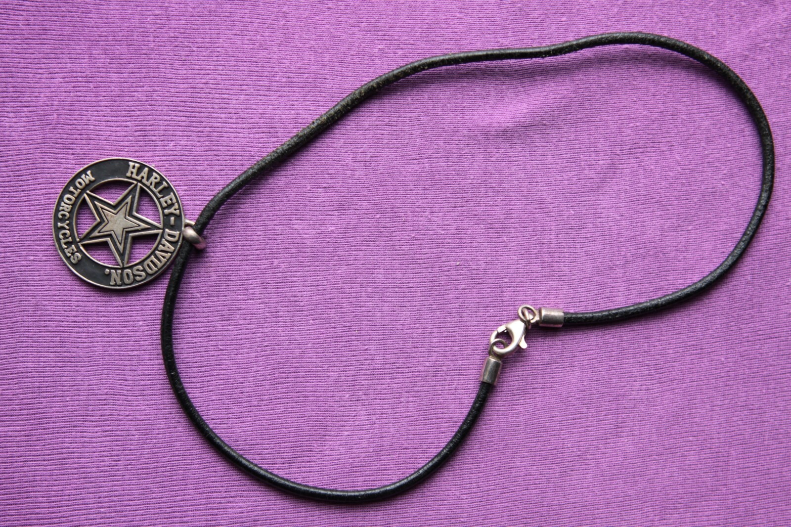 Rare MOD Sterling Silver Harley Davidson Fat Boy Star Pendant with Leather Cord