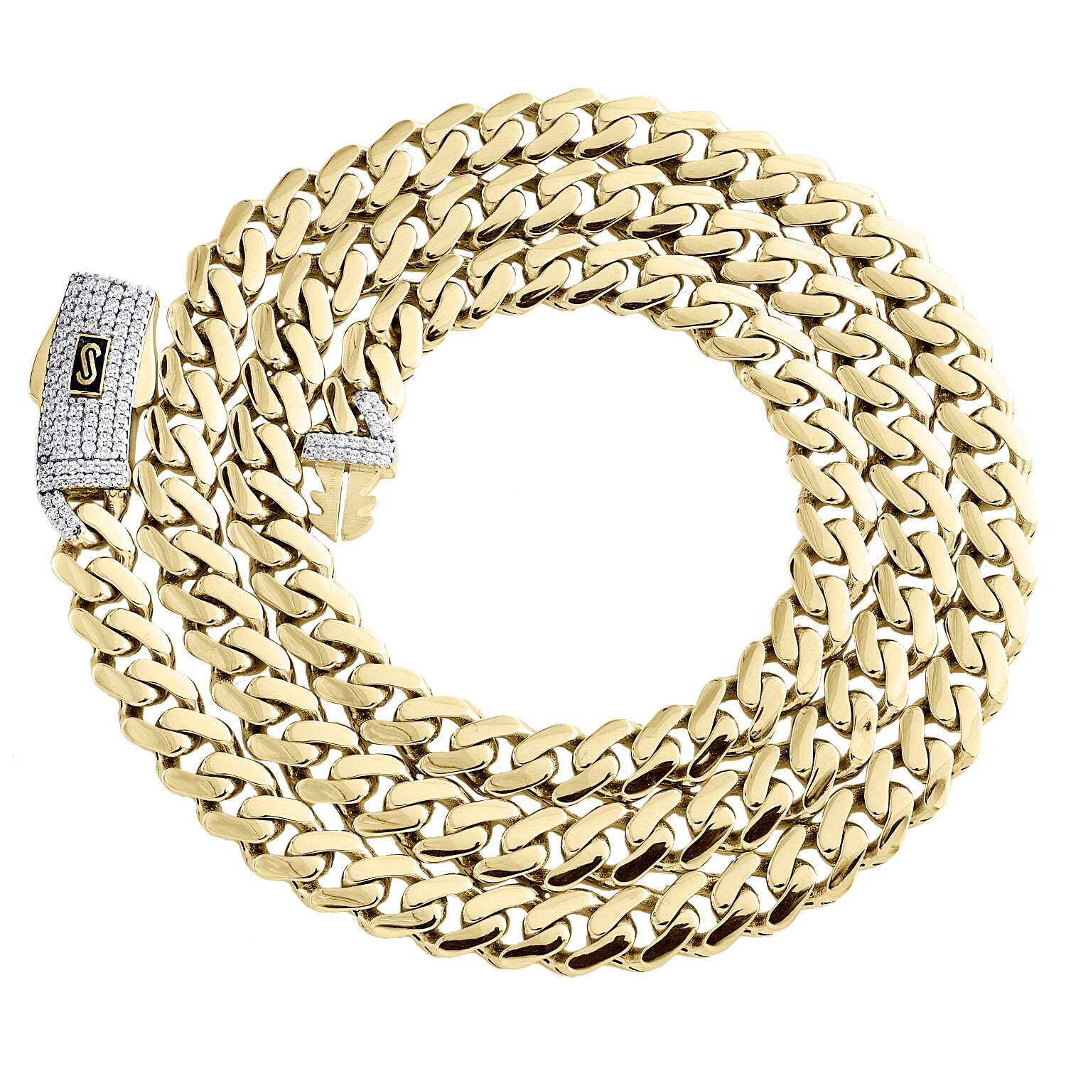 10K Yellow Gold Cubic Zirconia 6.5mm Monaco / Cuban Link Chain CZ Necklace 22″