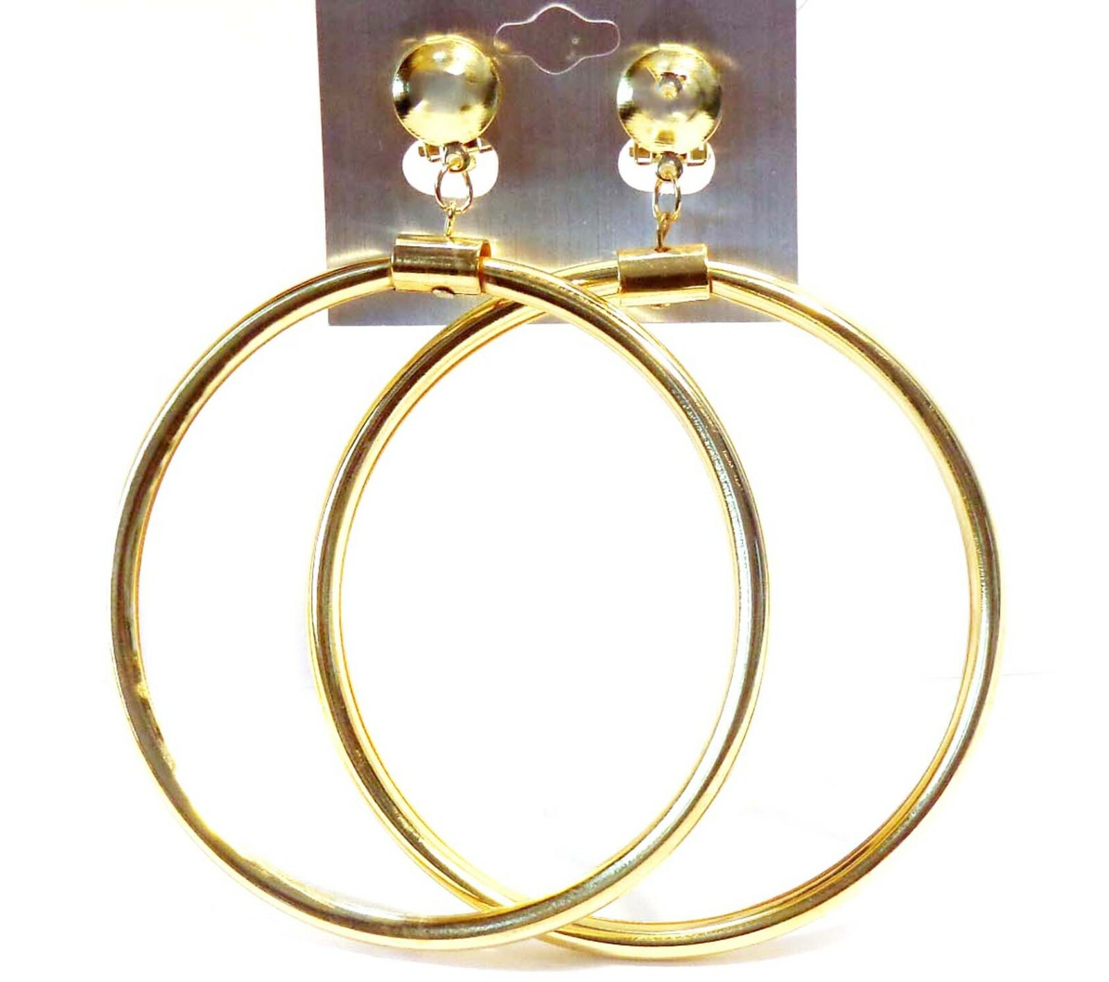 CLIP-ON EARRINGS HOOP EARRINGS THICK HOOPS GOLD OR SILVER TONE 3 INCH HOOPS