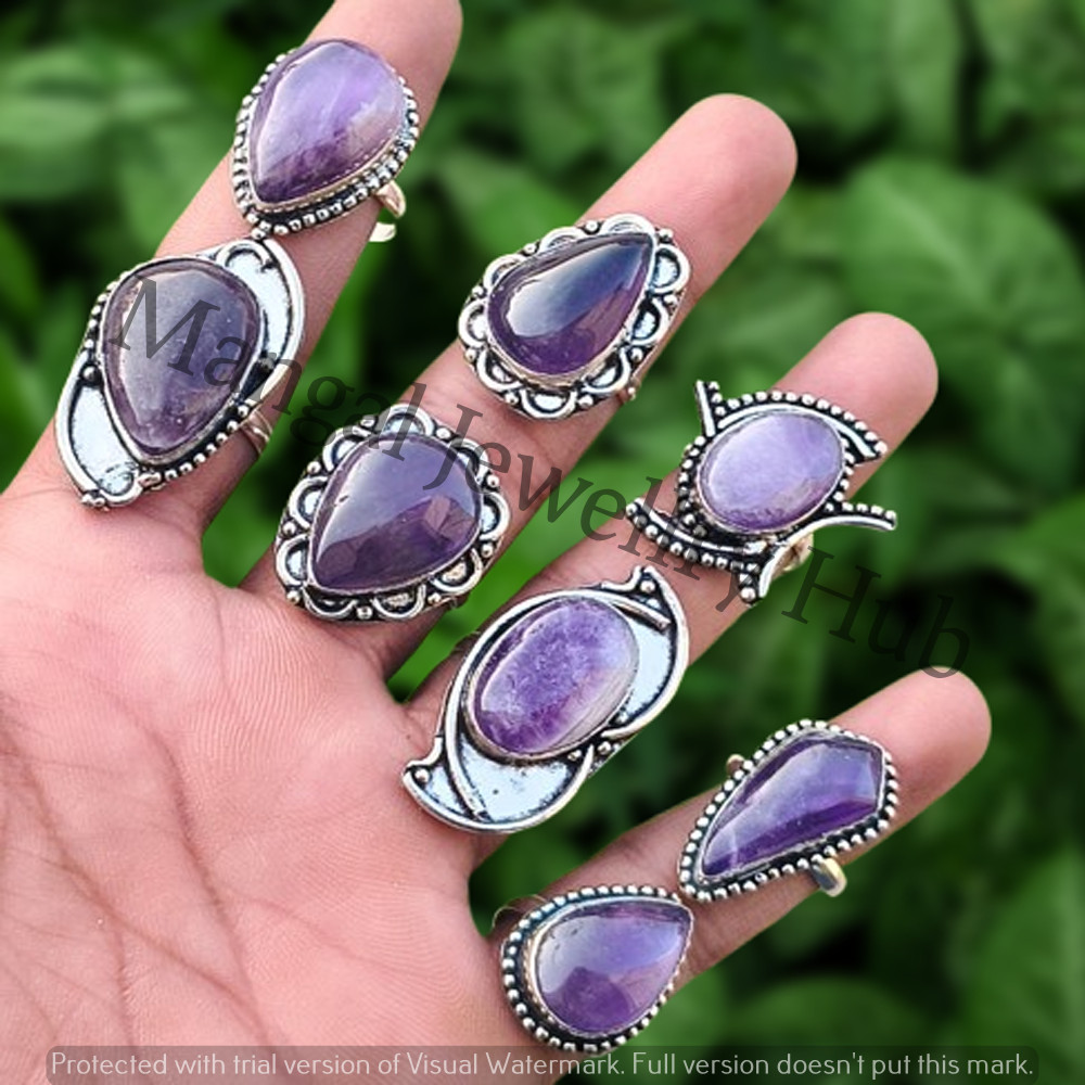 Sale Amethyst Gemstone Rings 925 Sterling Silver Plated Wholesale Jewellery Lot