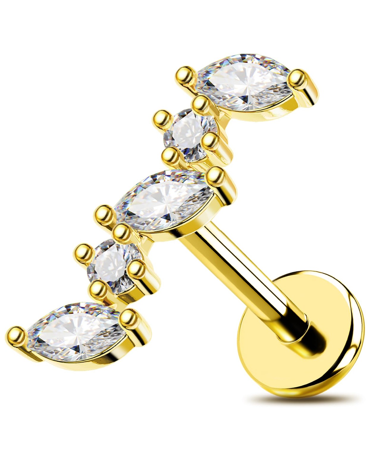 OUFER 18G Titanium Helix Piercing Jewelry-Flat Back Gold 6MM,