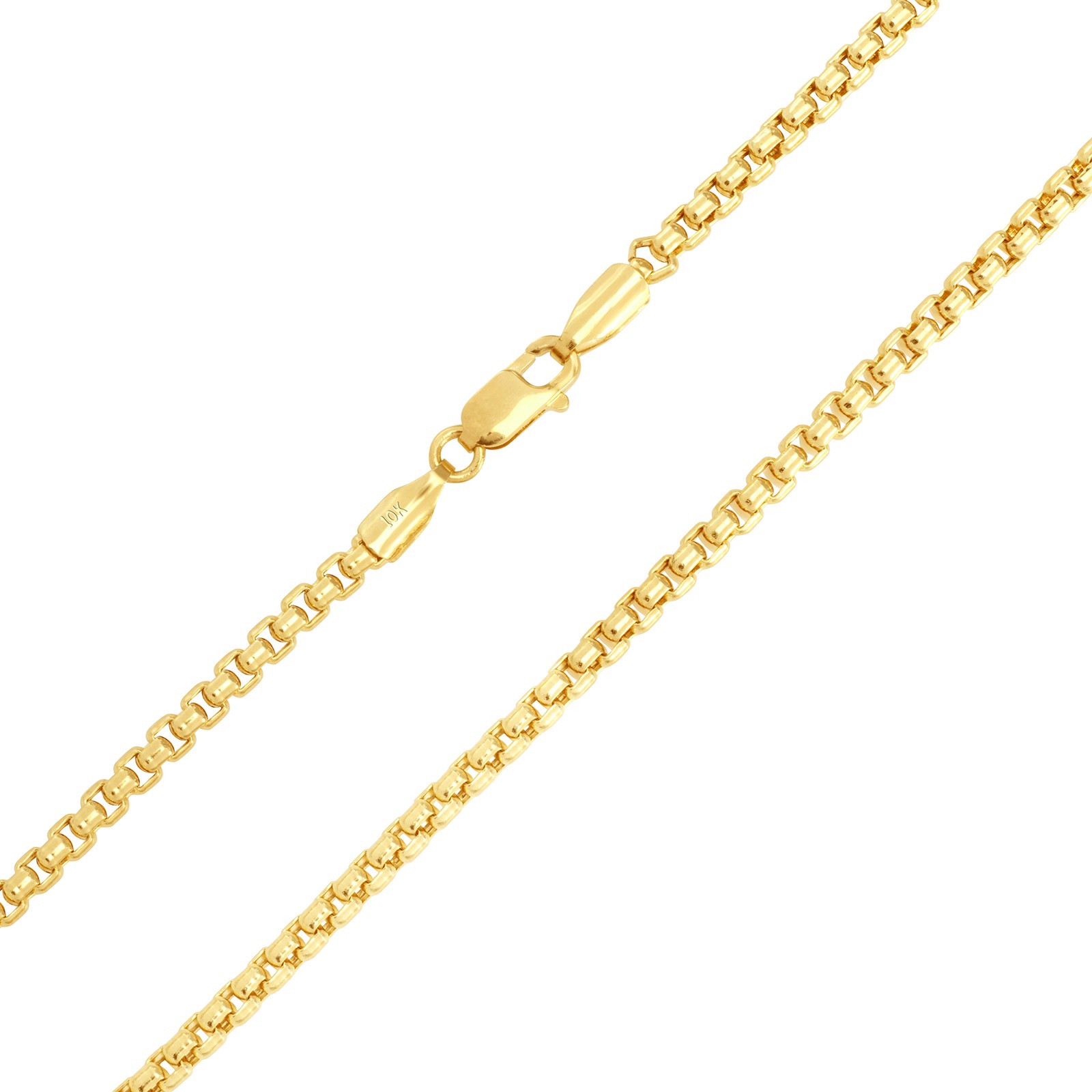 10K Yellow Gold 1.5mm-3.5mm Venetian Round Box Chain Necklace Men Women 16″- 30″
