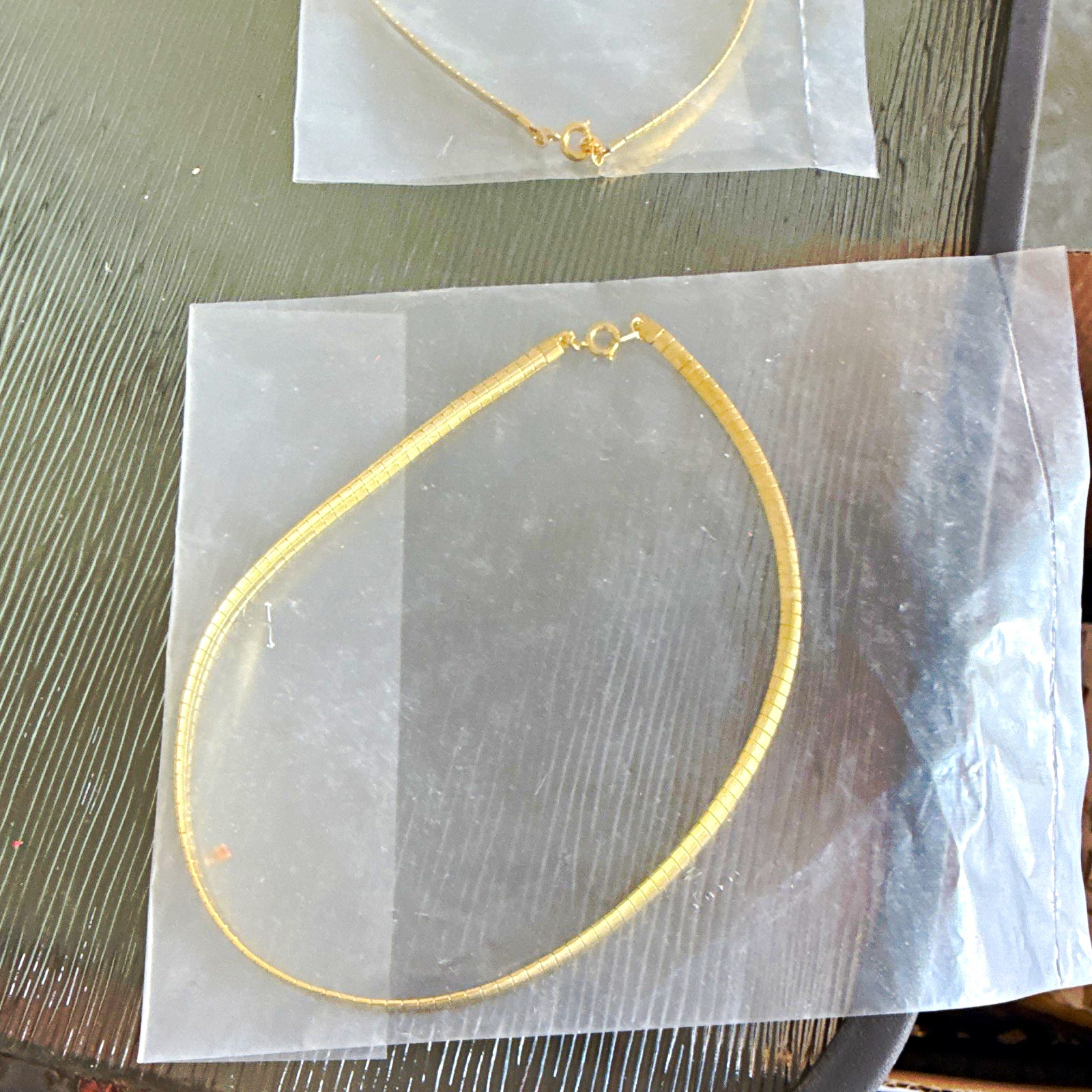 Lot of 2 Gold-Tone Snake Chain Necklaces w/ Lobster Clasp, No Stone