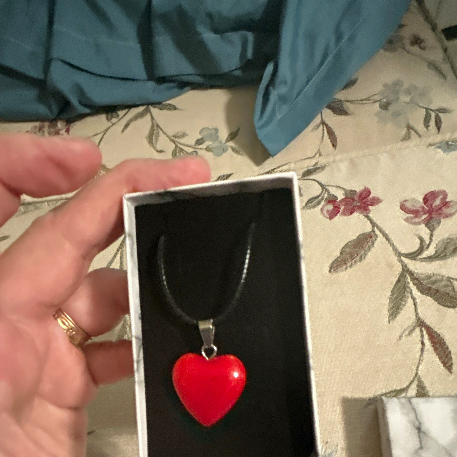 Red Heart Love Pendant Necklace on Black Cord, Plastic, Red/Silver