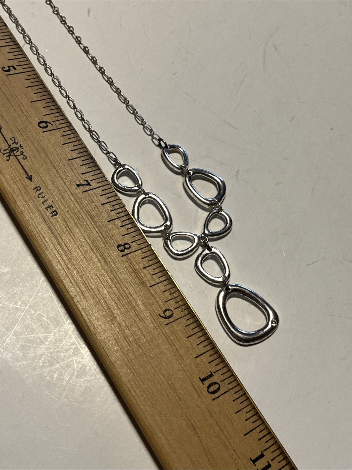 SAC Y Drop Necklace silver tone Open Work chain 16-18”