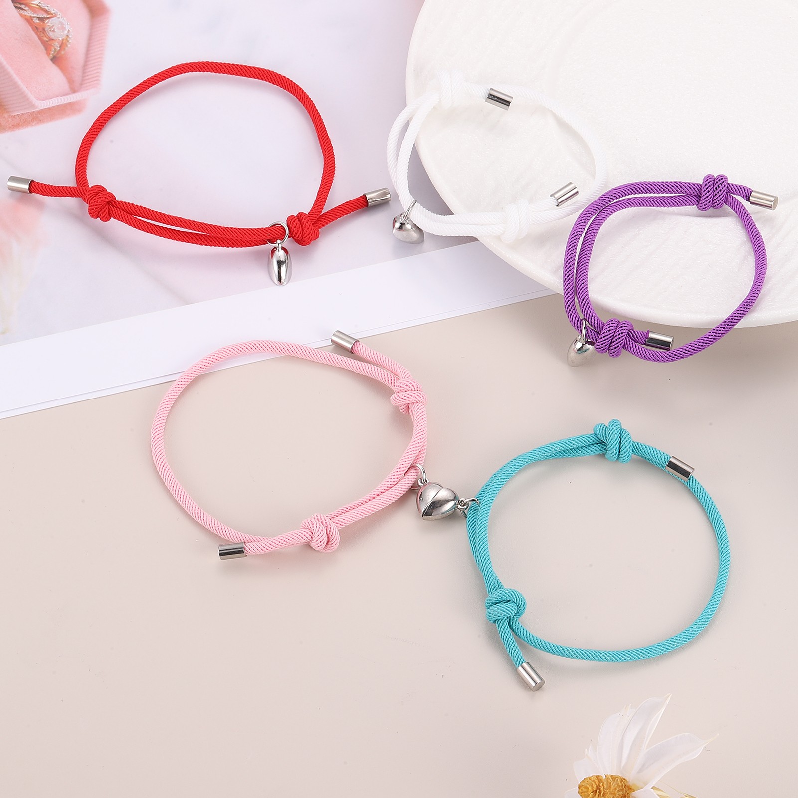 Magnetic Couples Matching Adjustable Braided Bracelet, Red