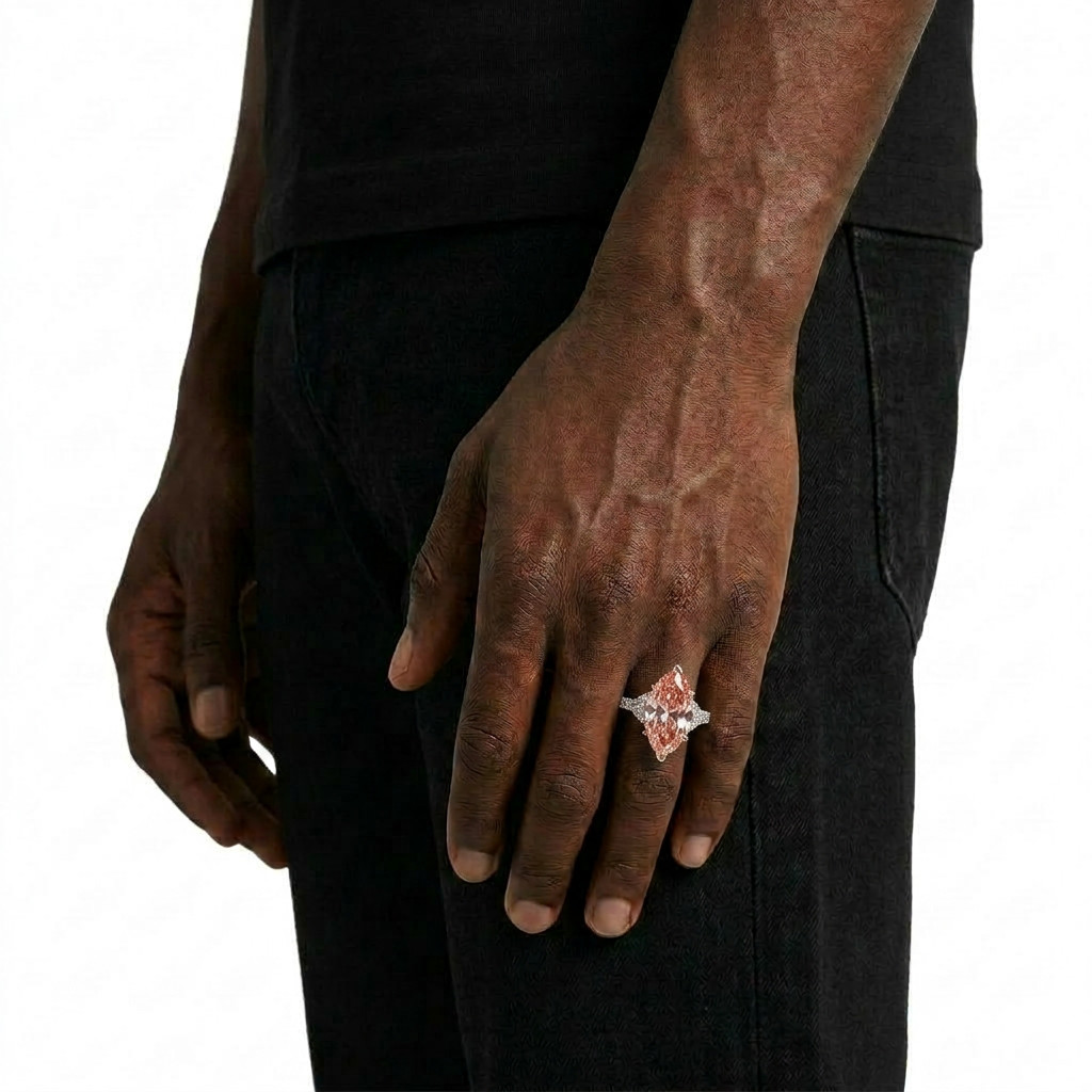 Pink Sapphire Ring ; Marquise Brilliant Cut ; 14k White Gold Plated
