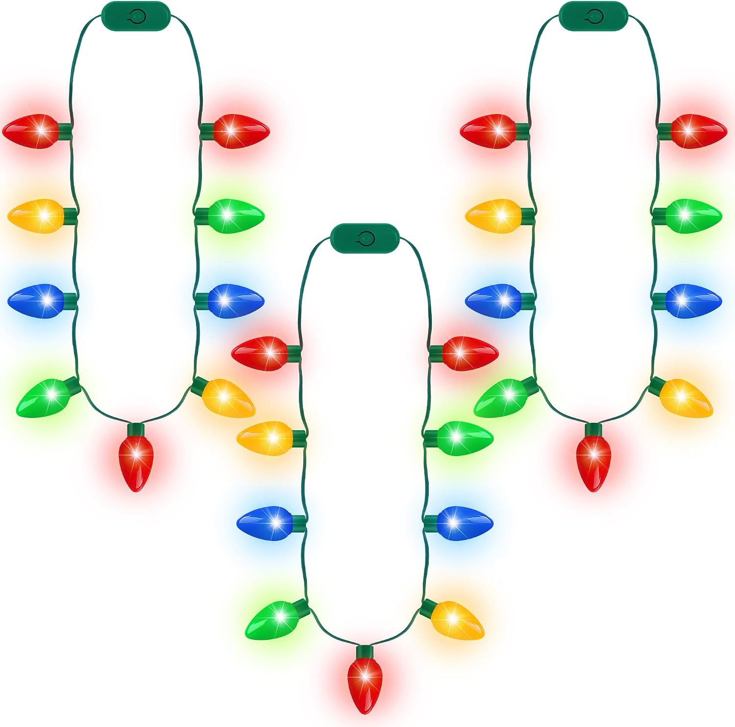 Christmas Light Necklace, 3PCS Christmas Necklace with 3 Flash Modes, Colorful X