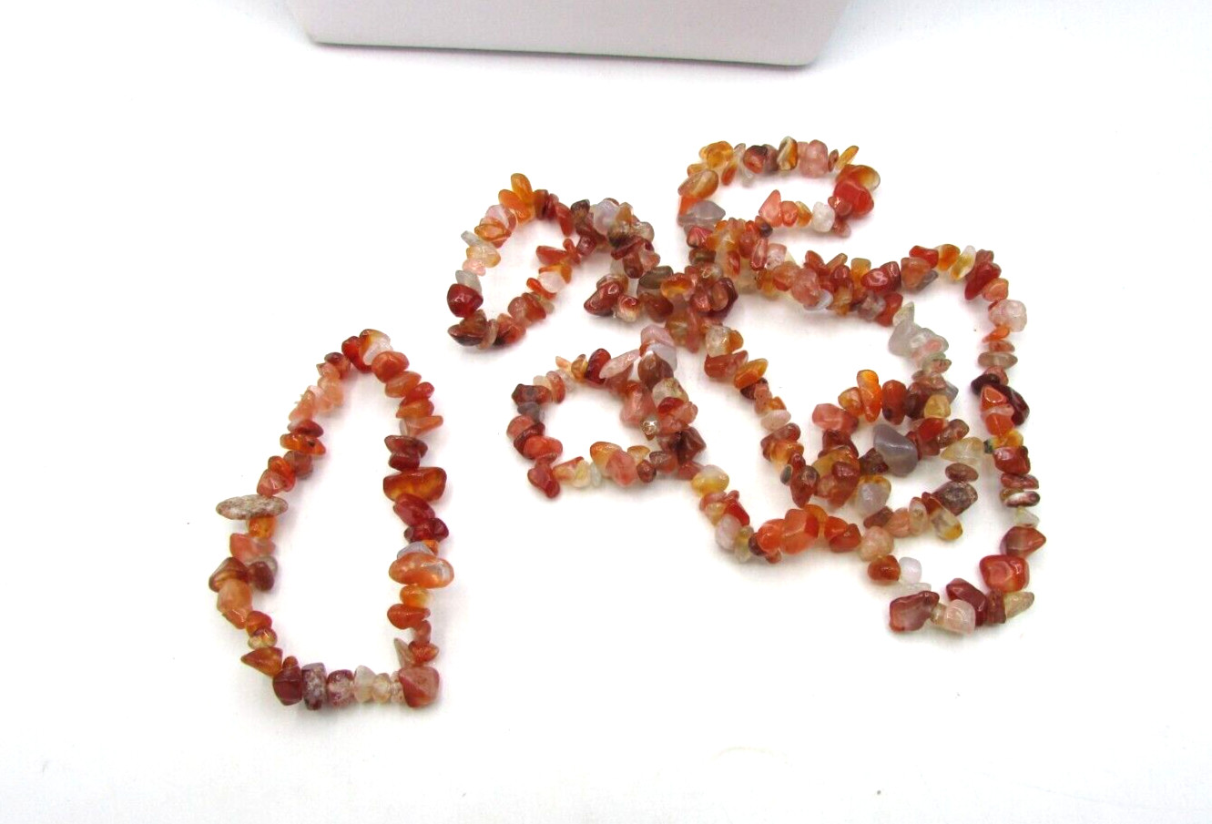 CRUSHED 3-10mm RED AGATE CHIP 26″ NECKLACE w MATCHING STRETCH BRACELET NWOT JB19