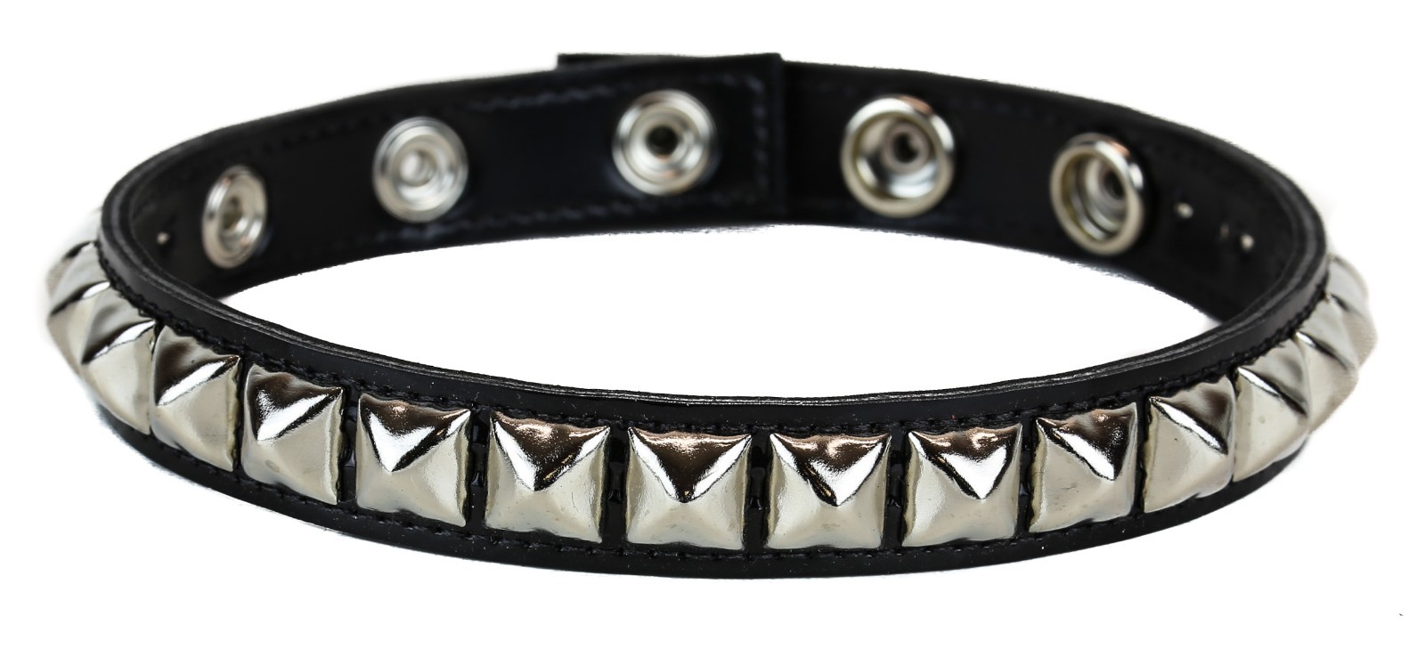 Shiny PATENT Black Pyramid Stud Leather Arm Band Single Row 3 Snap Fetish BDSM