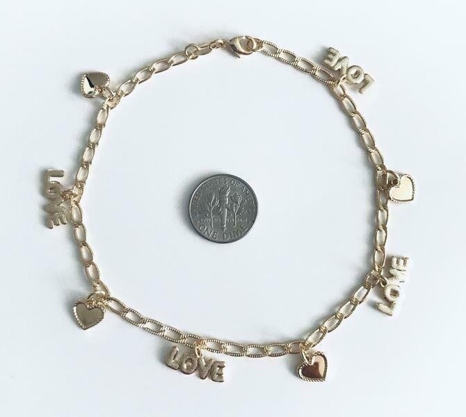18K Gold Filled Love,Heart Anklet 10″ Long / Tobillera de Amor, Corazon 10″- A51