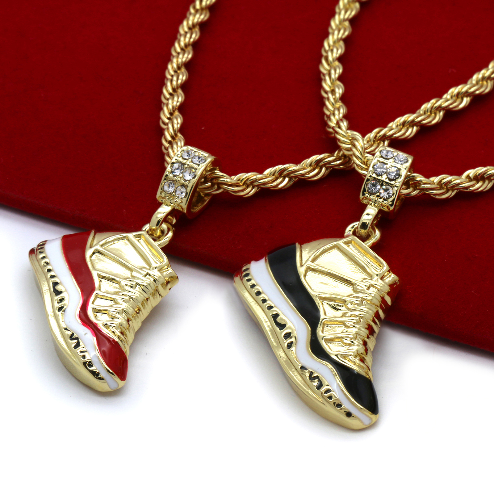 Men Gold Plated Hip Hop Concord & Cherry Pendant Cubic-Zirconia 24″ Rope Chain