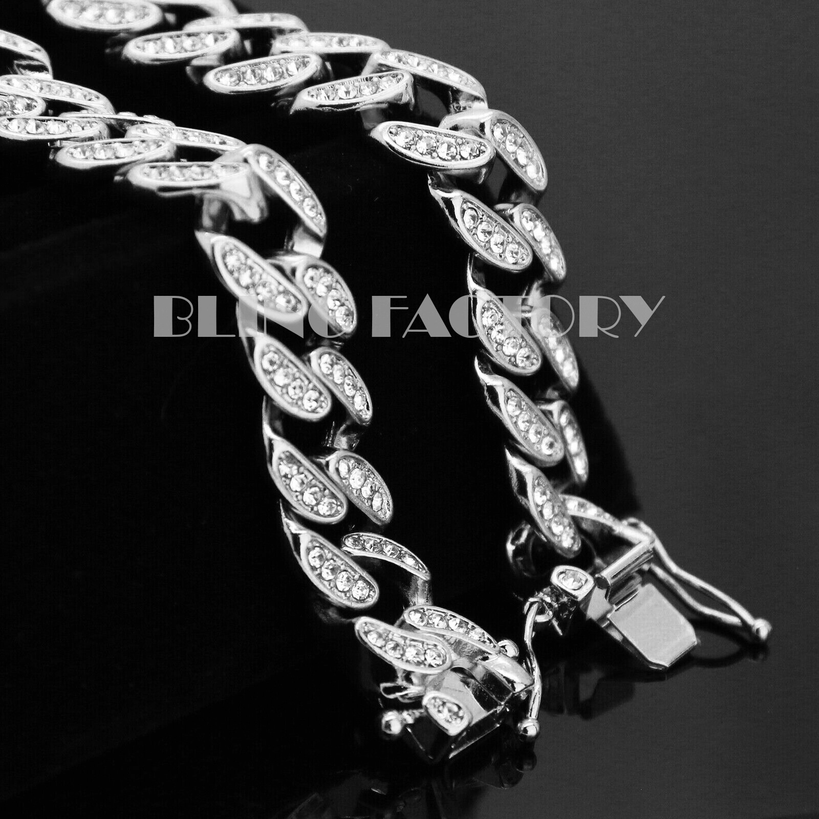 Hip Hop Rapper’s 12mm 18″ 20″ 24″ Full Iced Miami Cuban Chain Box Lock Necklace